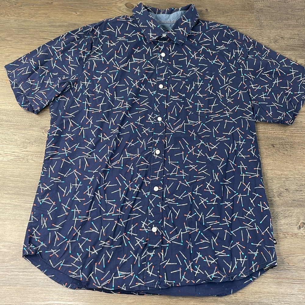 Union Men’s Navy Blue Short Sleeve Button Down Match Shirt, size XL